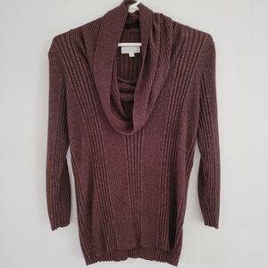 Joseph A. Ribbed Cowl Neck Sweater - Brown With Gold Sparkle XL